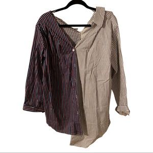 NWT Asymetical 2 tone plaid button up shirt